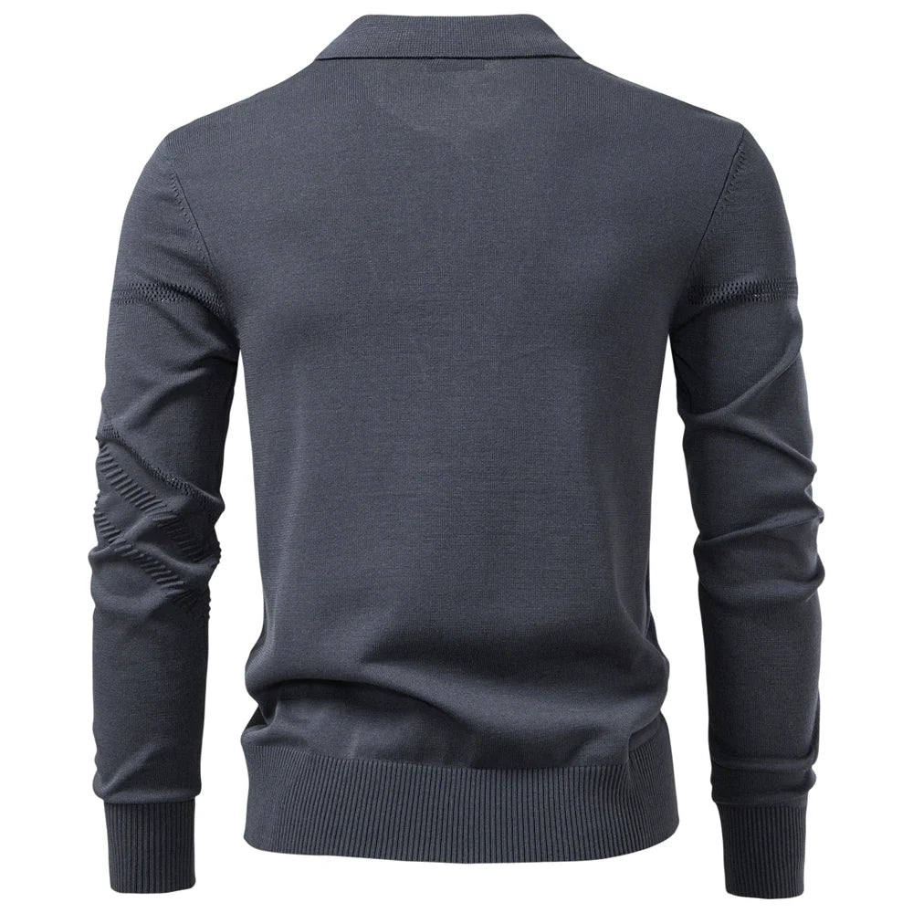 2025 Men's Autumn Winter Thermal Comfort Polo Shirt Solid Stripe Long Sleeve Slim Fit Shirt For Men