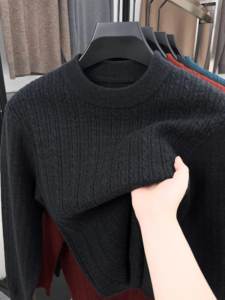 Men's Autumn and Winter Warm Turtleneck O-Neck Sweater, Thickened Slim-Fit Bottoming Shirt, Fine knitted Sweater Sizes M-4XL