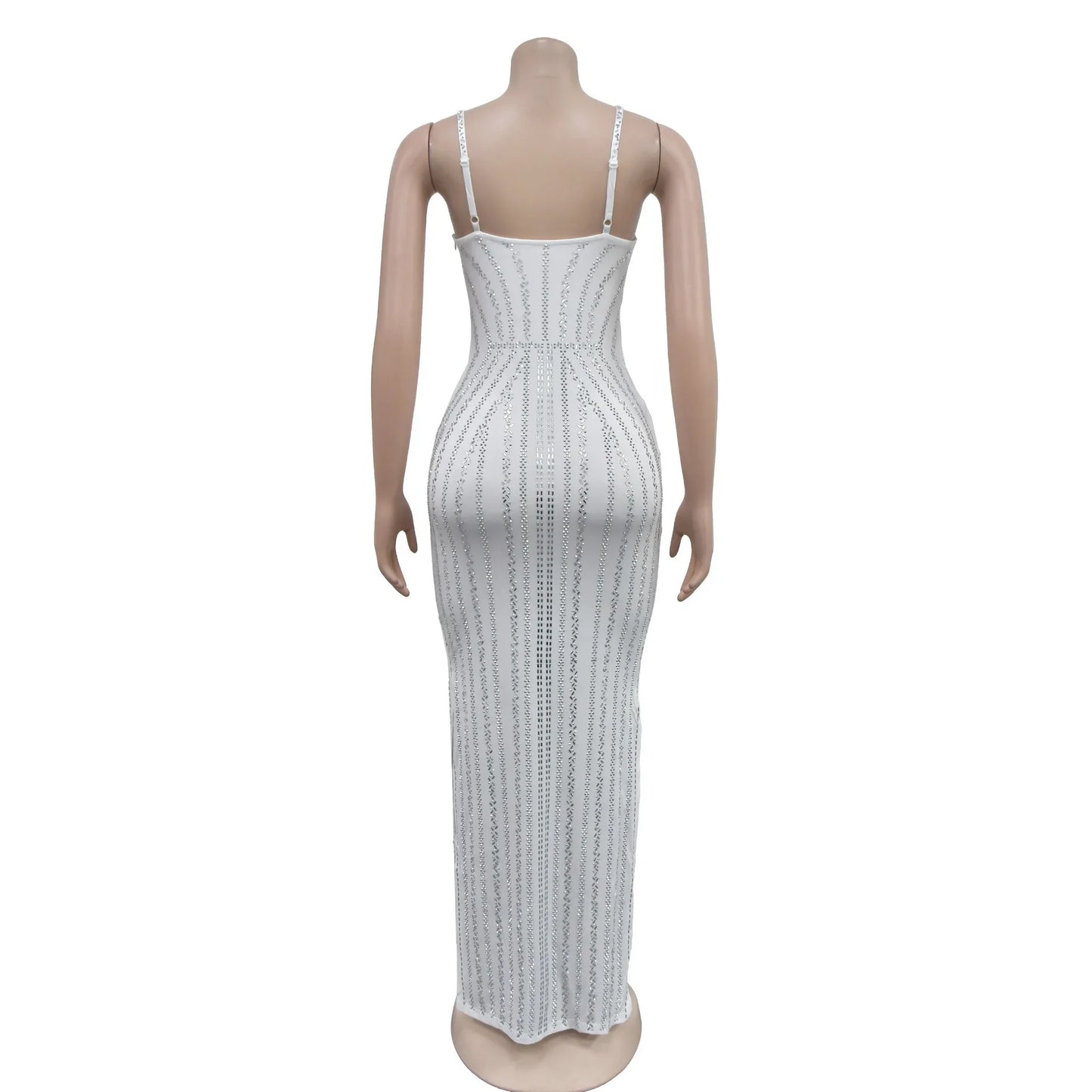 Women's Sexy Solid Color Spaghetti Strap Rhinestone Decor Deep V Neck Party Dress
