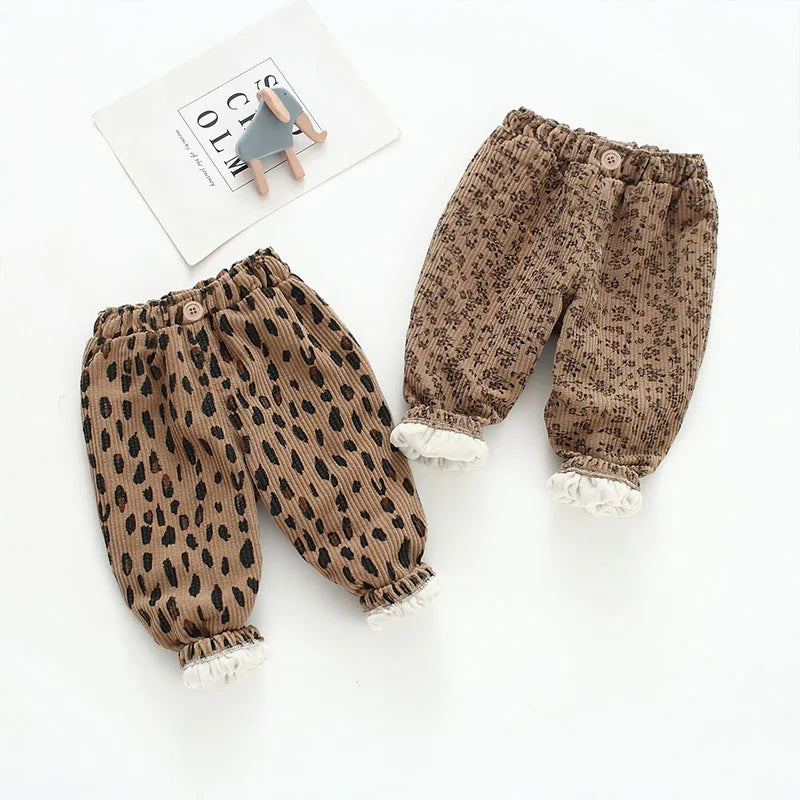 New Autumn Girls Boys Casual Pants Leopard Print Kids Corduroy Pants Loose Korean Version Fashion Children Trousers 1-8T Unisex