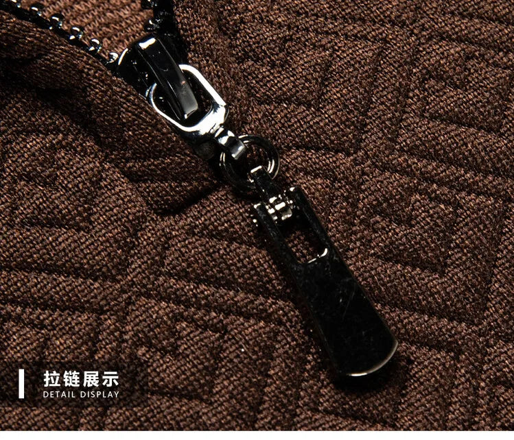 Men's Zipper Stand-Up Collar Long Sleeve T-shirt, Autumn & Winter Fashion Brand Loose Pullover With Advanced Geometric Jacquard Fabric