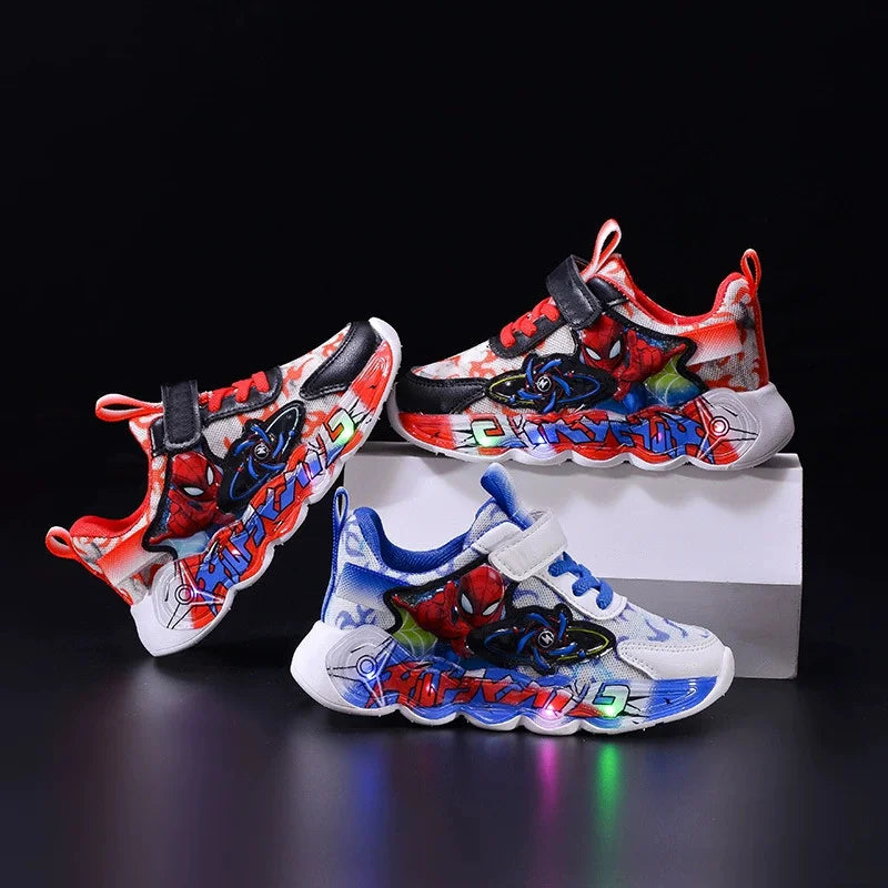Disney Spider-Man Boys LED Light Up Sneakers Red/Blue Kids Anti-Slip Outdoor Shoes Spring All-Day Comfort Size 21-31