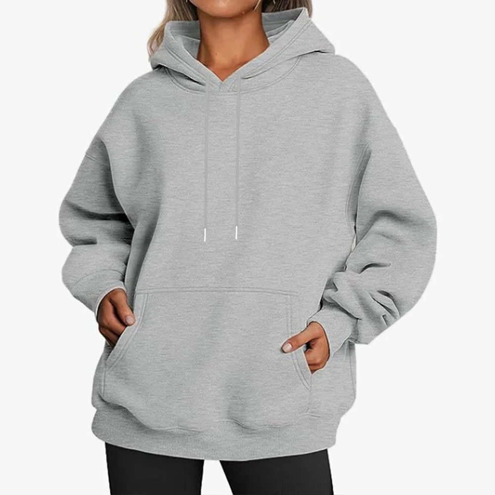 Women's Hoodie Autumn Winter Daily Solid Colour Pocket Front Drawstring Long Sleeve Hooded Hoodie