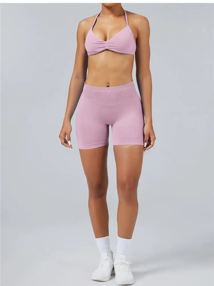 Seamless High Support Impact Yoga Bra Women Strappy Sport Bra Thin Strap Halter Workout Tank Fitness Top Gym Wear
