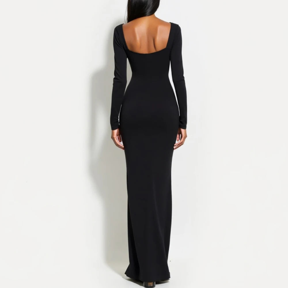 Damesjurken Winter Eenvoudig Elegant Effen Lange Mouw Sweetheart Hals Lange Wikkel Feestjurken