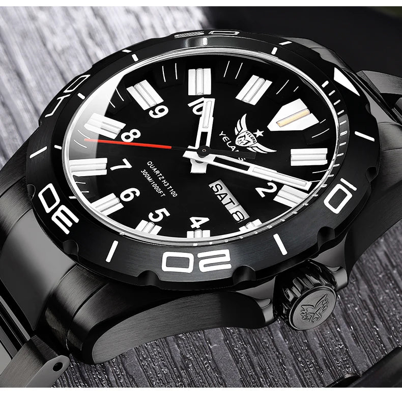 YELANG V1036 42mm Men's Quartz Watch Luminous Display Japan Movement 30ATM Waterproof Stainless Steel Band with Luminous Hands