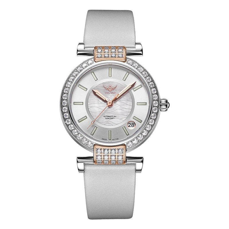 Yelang V1026 Women's Mechanical Watch – NH35 Japan Movement, 10 BAR Waterproof, Luxury Stainless Steel Wristwatch with Watch Ring – Reloj Mujer