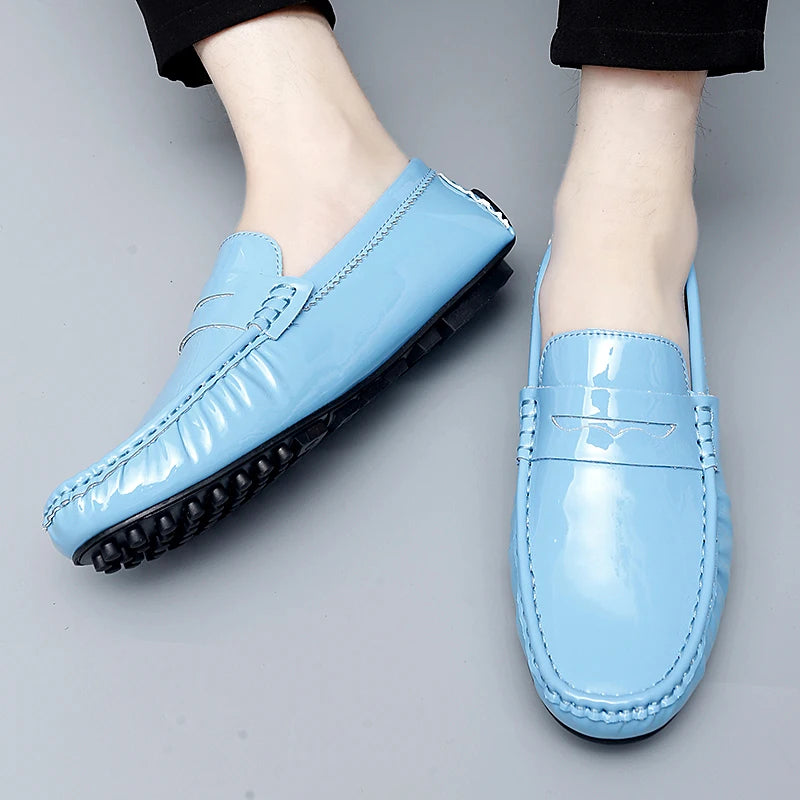 Fashion Style Men Blue Casual Loafers England Italy Stylish Trendy Male Formal Dress Shoes Large Size 35-48 Mens Moccasin Shoes