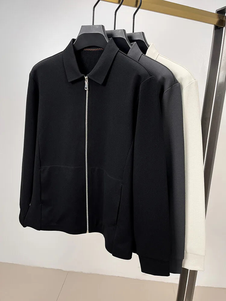 Men's Solid Colour Business Casual Autumn and Winter Jacket, Suitable For Daily Commuting, Stretchy Knitted Zip-Up Male Cardigan