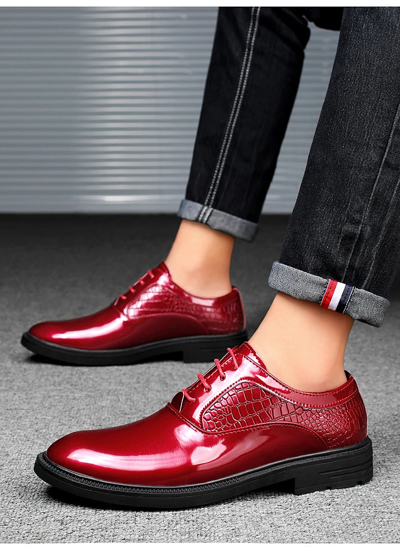 Fashion Mens Formal Dress Shoes Red White Male Business Office Men Oxfords Luxury Brand Wedding Shoes