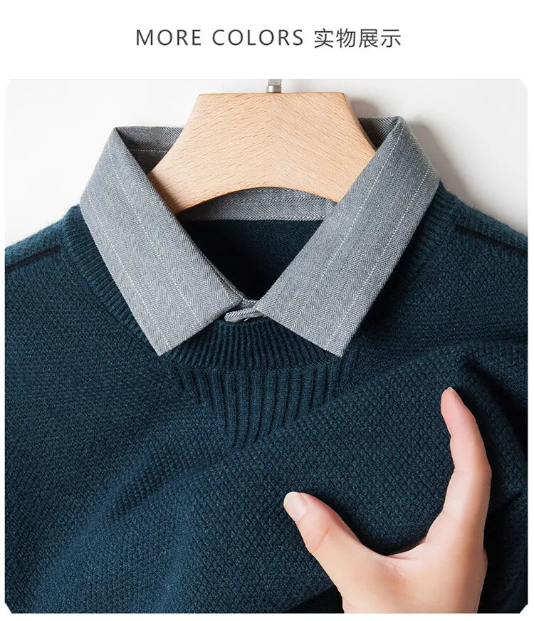Men's Solid Colour Sweater, Stretchy and Warm For Autumn, Suitable For Business Casual and Male Daily Commute