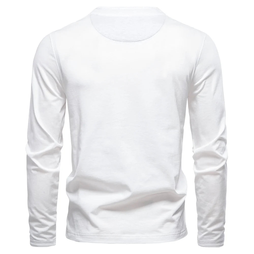 Men's Long Sleeve Fashion High Quality Cotton T-Shirt With Button Collar Basic Male T-Shirt