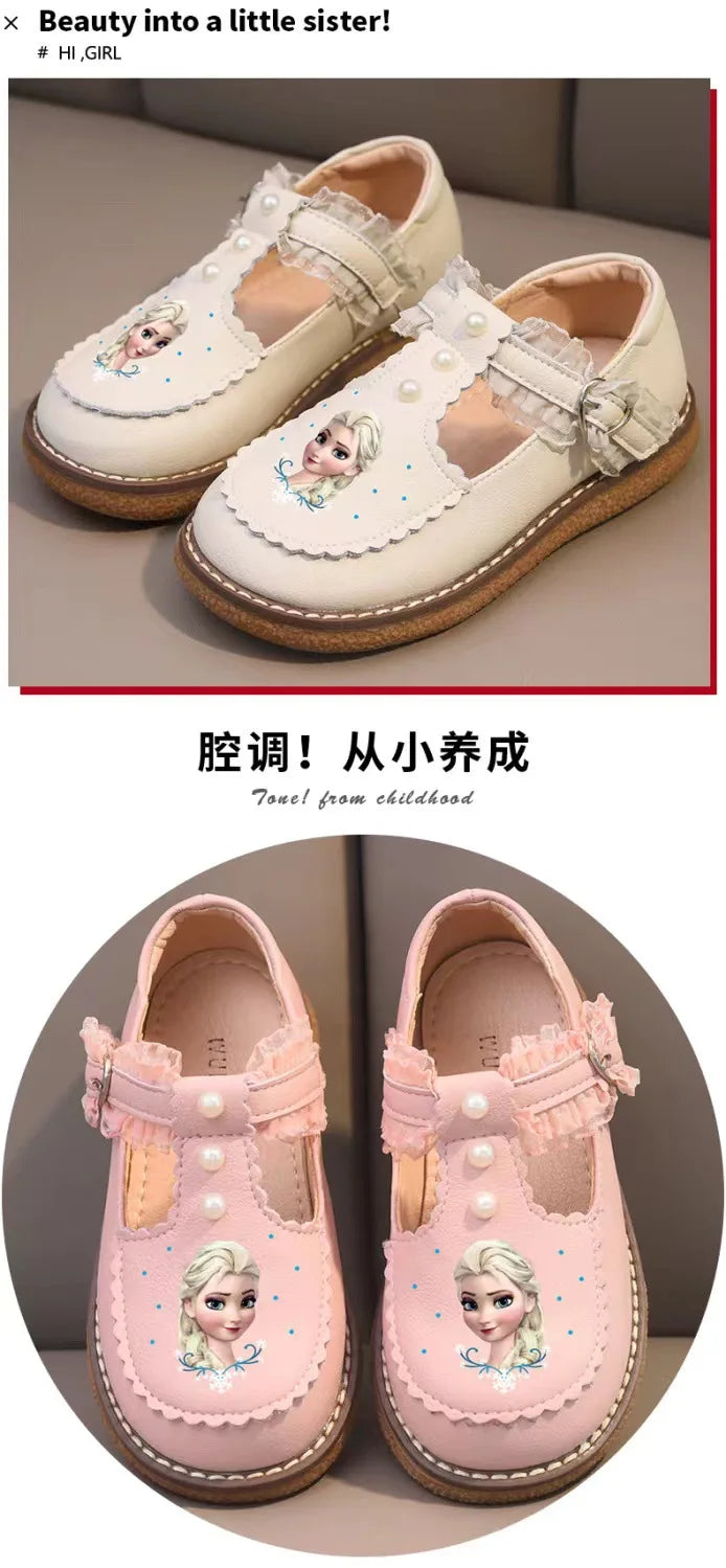 Disney Frozen Princess Girls Leather Casual Shoes - Spring Toddler Soft Sole Anti-Slip Walking & Play Footwear (Lolita Style)