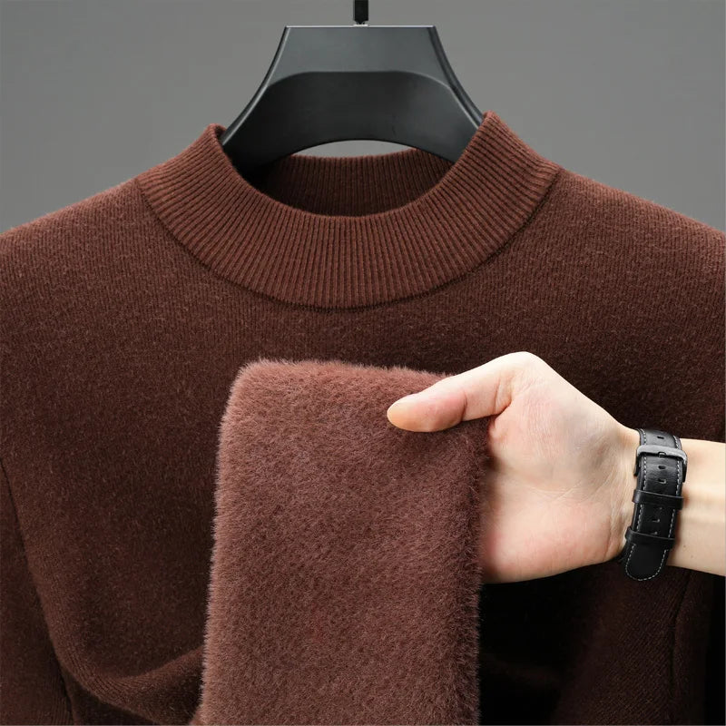 Men's Daily Warm Sweater, Fleece-Lined Vintage Half Turtleneck Pullover Male Sweater Size M-4XL