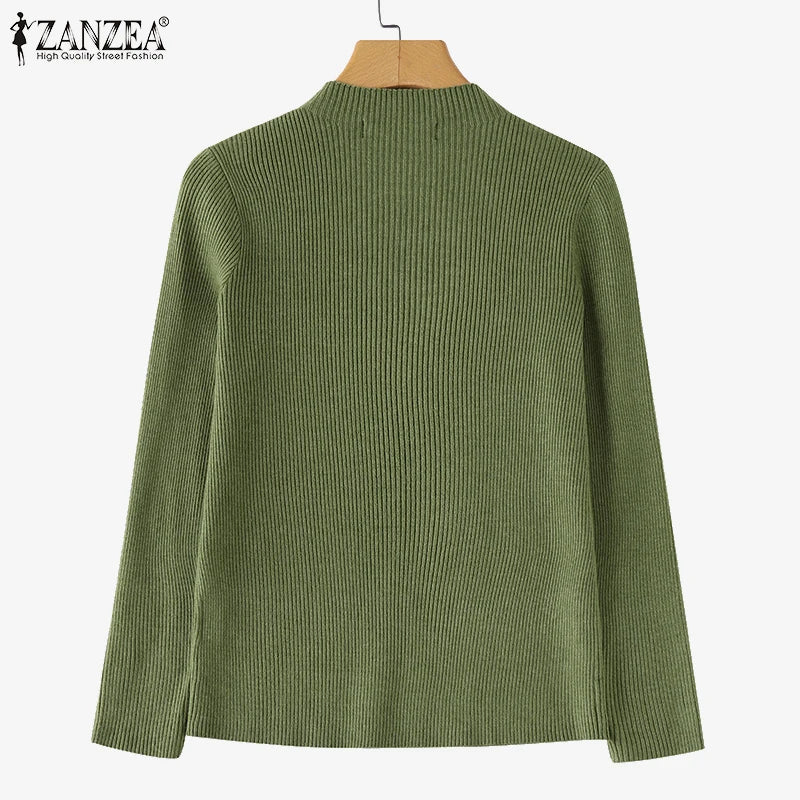 Women Sweaters Autumn Winter New Fashion Long Sleeve Solid Colour Knitted Sweater Casual Loose Basic Pullover
