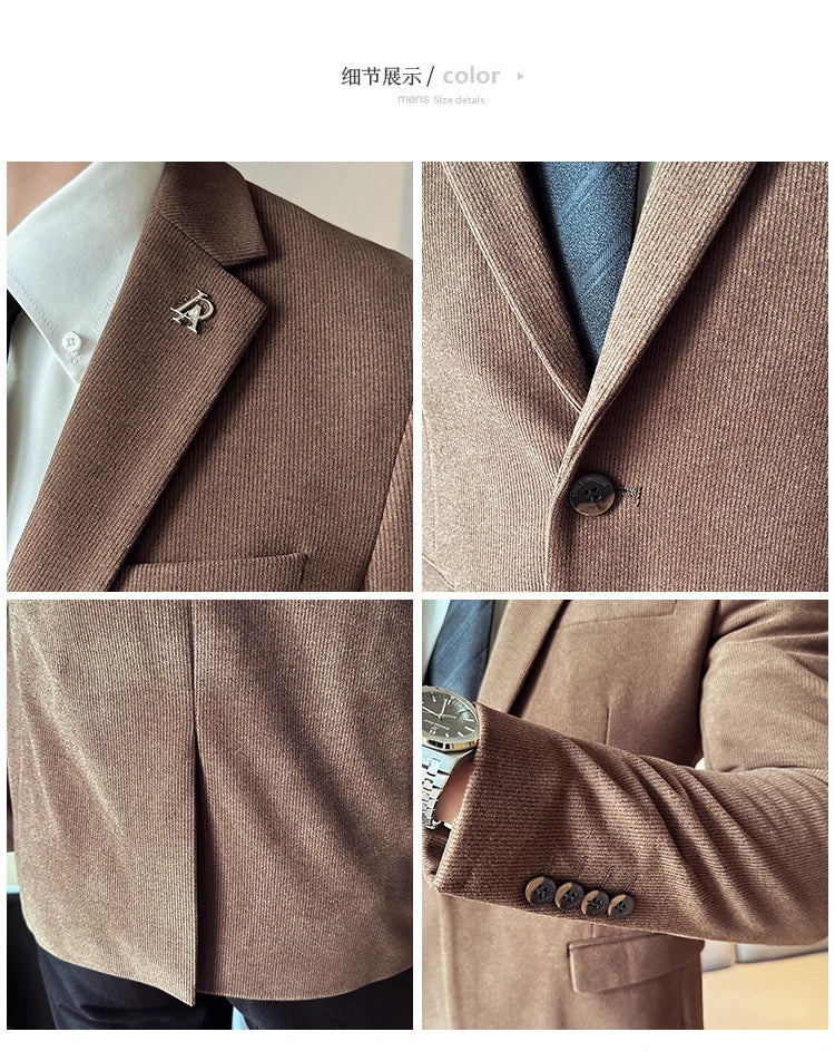 Men's Thickened High-Quality Daily Work Formal Single-Breasted Woollen Coat with Dark Stripe for Autumn and Winter Size S-4XL