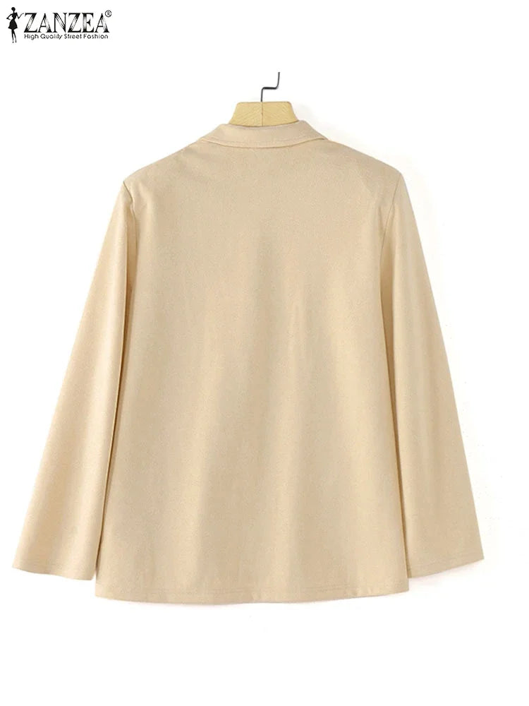 Casual Suede Women's Blazer 2025 Spring Fall Long Sleeve Lapel Neck Suit Jackets Elegant Single-Breasted Streetwear Coats