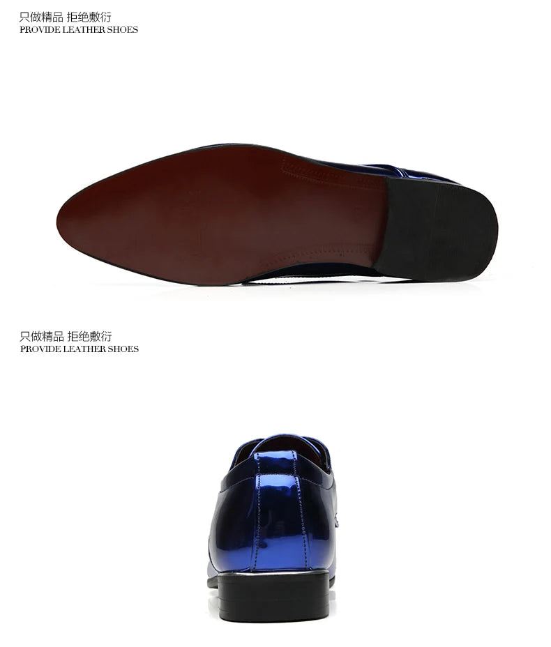 Italy Men Wedding Groom Formal Dress Evening Shoes Pointed Toe Male Gold Blue Red Party Oxfords Shoes