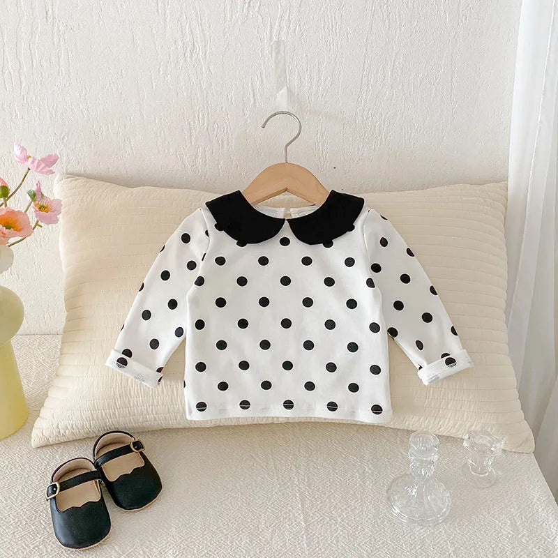 Herfst Baby Onderhemdjes Zoete Borduurwerk Bloem Strik Baby Meisjes Bottoming Shirt Peuter Dunne Kleding Tops 0-3T Meisjes