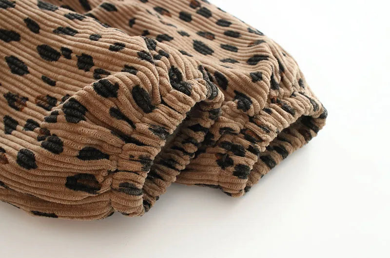 New Autumn Girls Boys Casual Pants Leopard Print Kids Corduroy Pants Loose Korean Version Fashion Children Trousers 1-8T Unisex