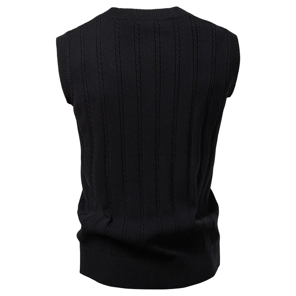 Men's Solid Colour V-Neck Knitted Vest Sleeveless Casual Warm Versatile Sweater Male Vest
