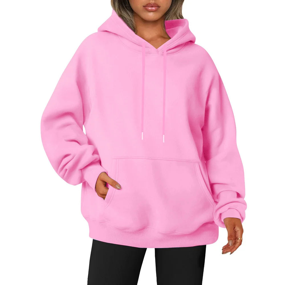 Women's Hoodie Autumn Winter Daily Solid Colour Pocket Front Drawstring Long Sleeve Hooded Hoodie