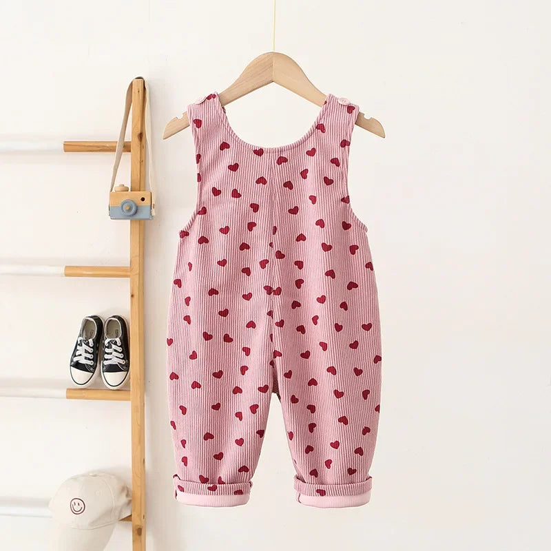 New Autumn Baby Trousers Toddler Cute Love Overall 1-4T Infant Girls Versatile Loose Corduroy Pants