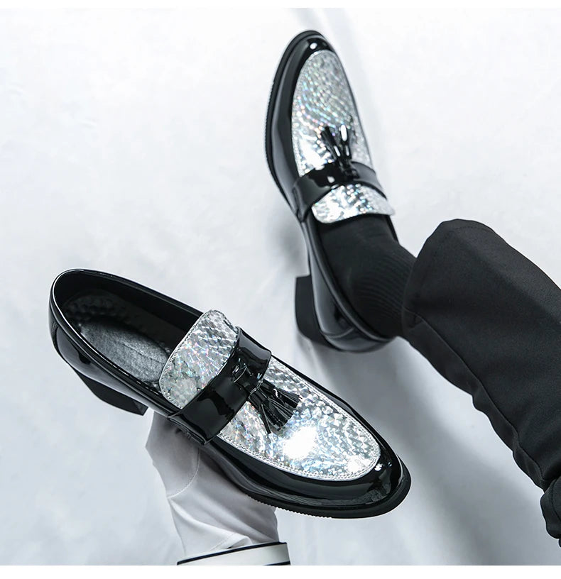Height Increasing Male Formal Dress Shoes High Heel Men Popular Wedding Oxfords Black Silver Adult Leisure Casual Shoes