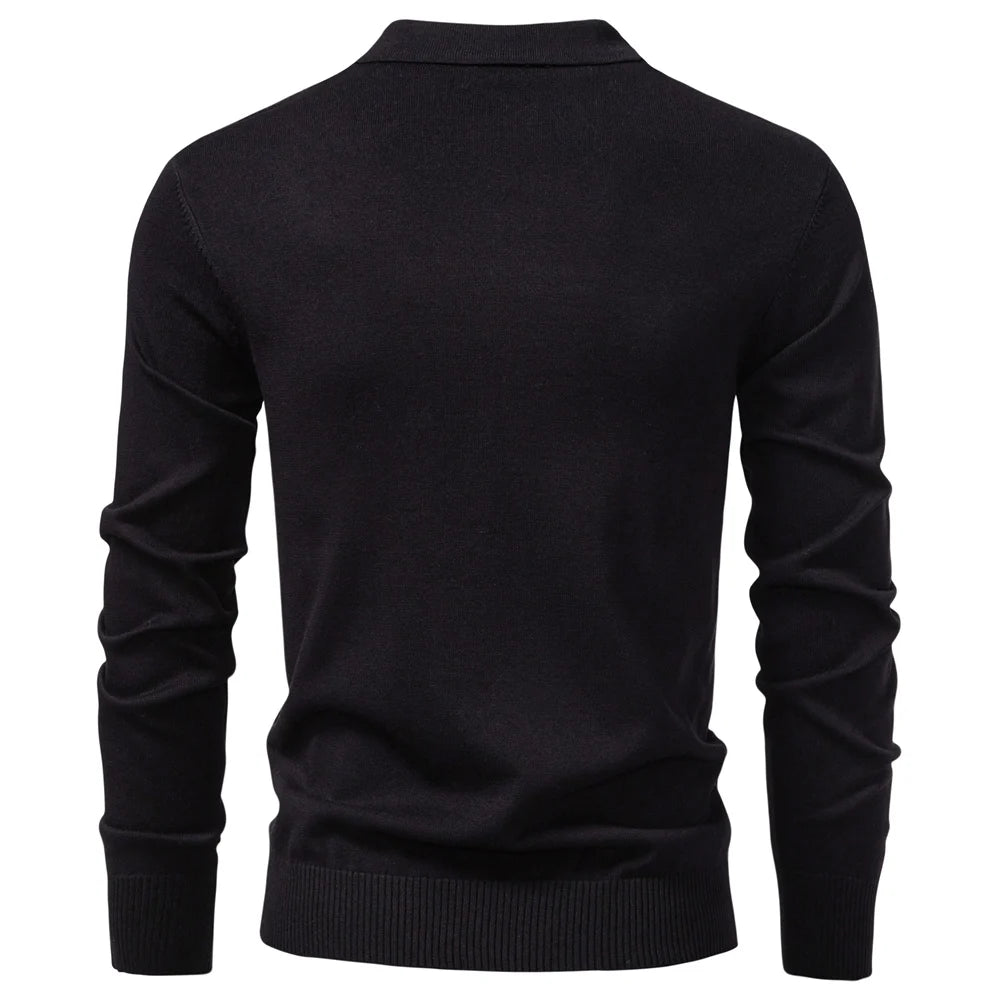 Men's Premium Solid Colour Polo Slim Fit Henley Long Sleeve Luxury Textured Fabric Business Casual Male Polo Shirts