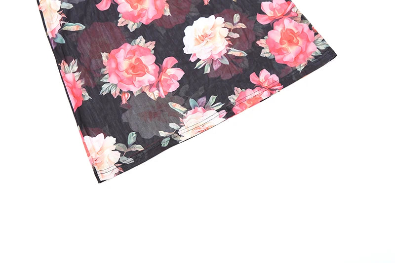 Women's Floral Print 2 Piece Set Slits Slim Long Skirt + Low-Neck Camisole 2025 Vacation Matching Fashion Elegant Hipster Suits