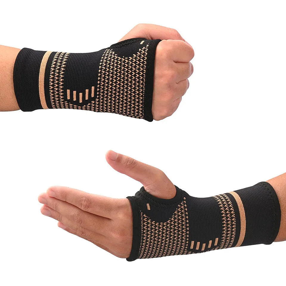 1 stuk kopervezel bracer pols elastische sportbandage polsband hand gym ondersteuning pols brace wrap tennis fitness powerlifting