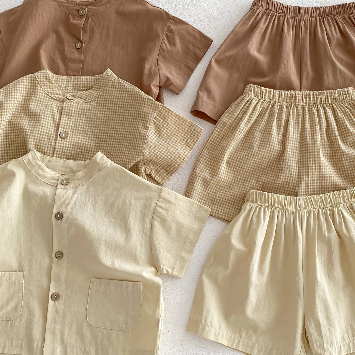 Summer Thin Short Sleeve T-shirt and Shorts Set Small Stand Collar Cool Toddler Boys Baby Girls 2PCS Casual Beach Suits 1-5Y Unisex