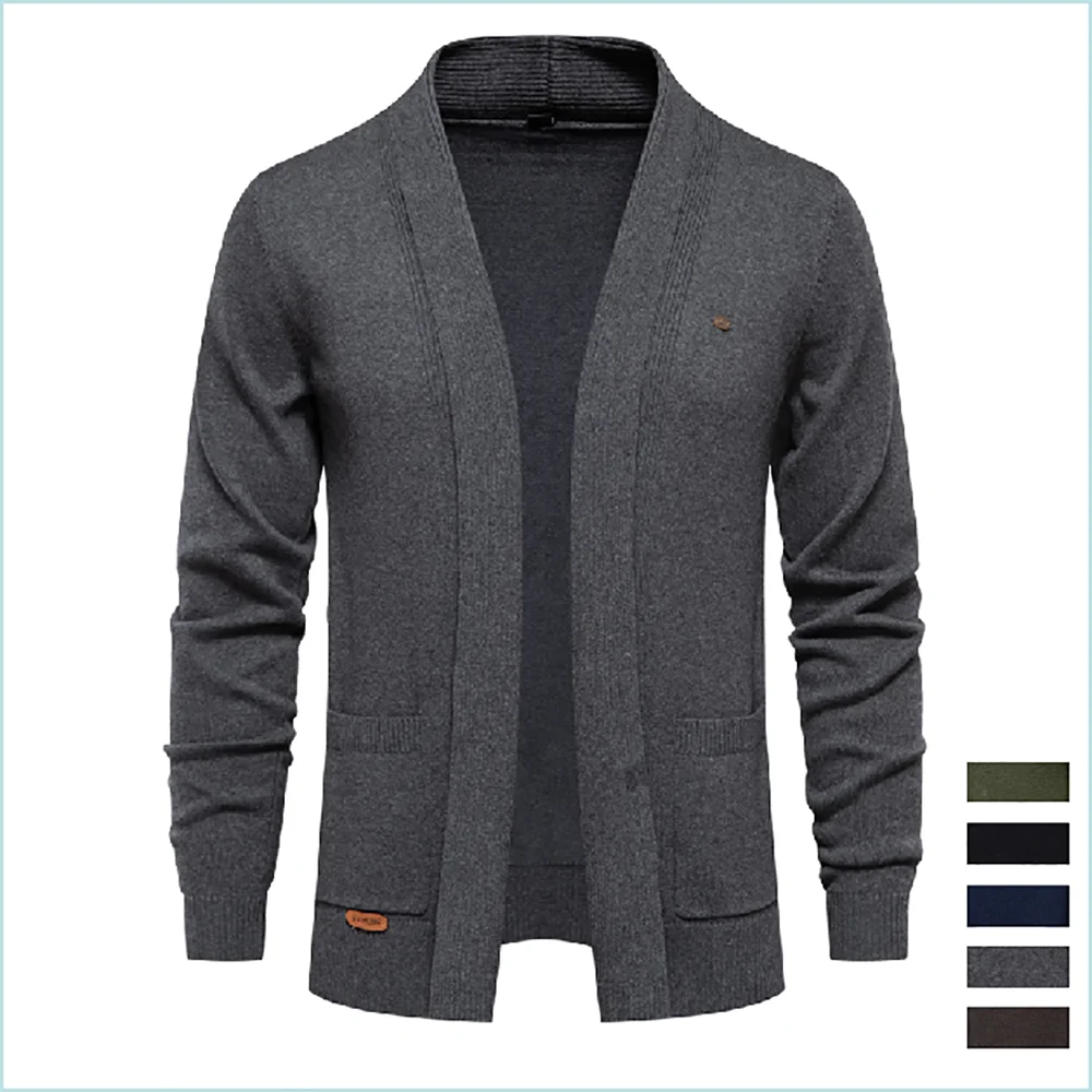Men's Winter Cotton Cardigan Quality Sweater Fashion Turn Down Collar Knitted Sweaters for Men