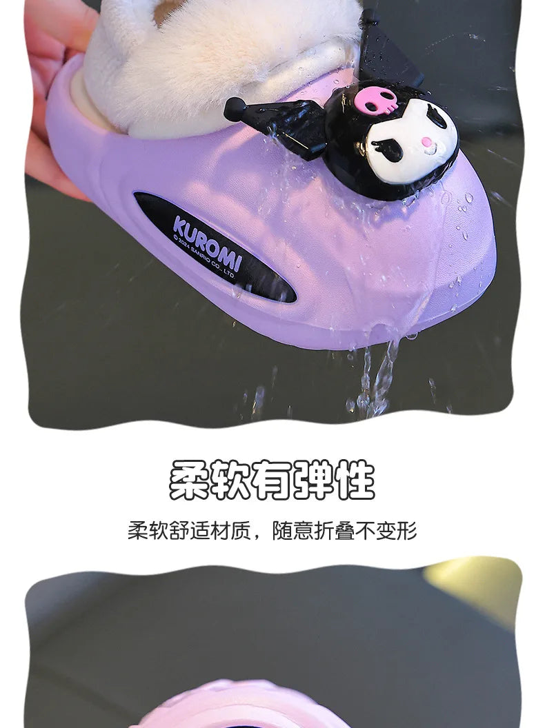 Girls' Home Fur Slippers Kawaii Anti-Skid Warm Cotton Cartoon Plush Waterproof Home Winter Shoes Size 24-41