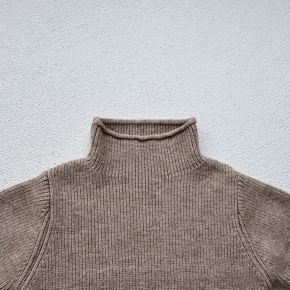 2025 Autumn Winter Comfort Kids Turtleneck Pullover Sweaters Solid Boys Girls Matching Knit Tops Toddler Warm Knitwear Sweaters 1-12Y Unisex