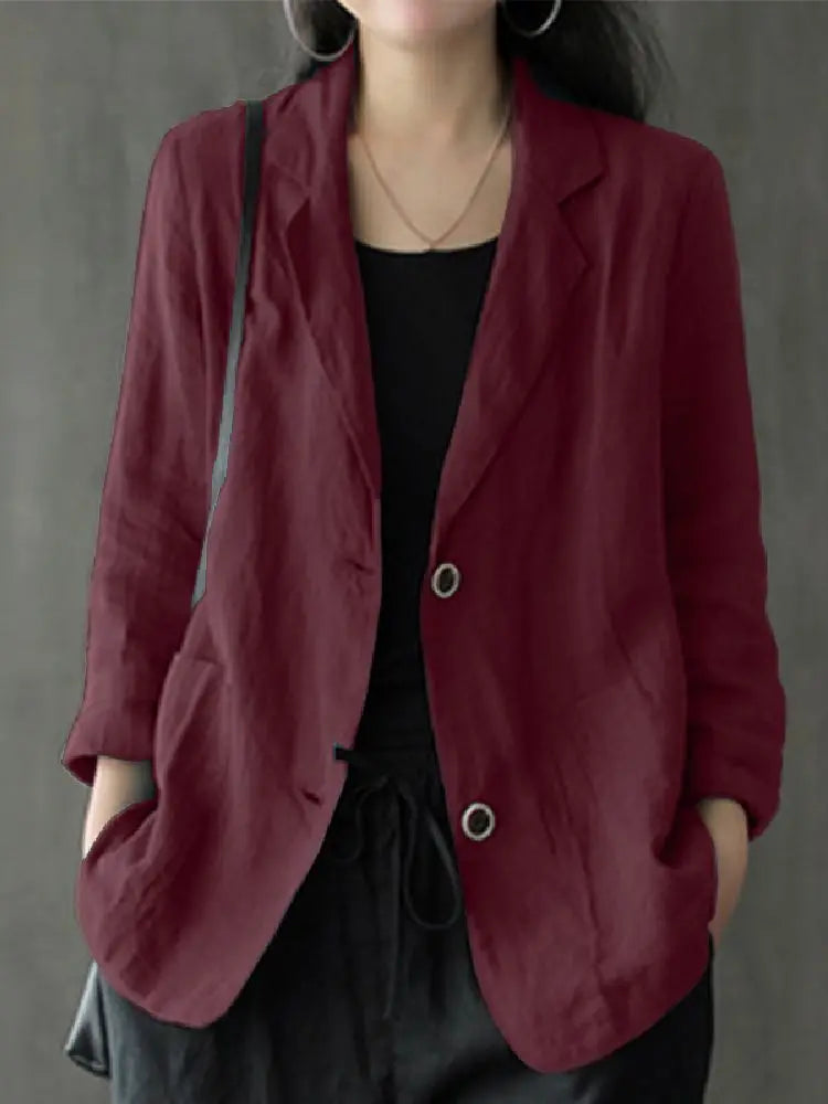 Elegant Solid Blazer Women Autumn Overcoats Casual Long Sleeve Single Button Coats Female Lapel Outwears Oversized