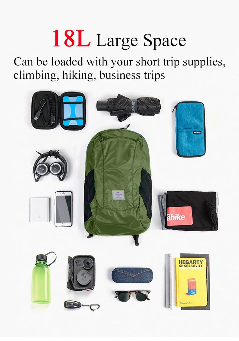 Camping Backpack 18L Capacity Portable Foldable Waterproof Shoulder Bag Men Women Outdoor Travel Hiking Backpack