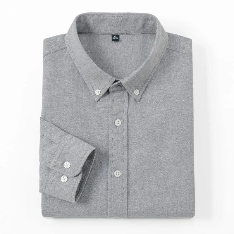 Men's Slim-Fit Oxford Cotton Shirt, Long Sleeves, Casual Breathable Fabric, Exquisite Craftsmanship, Brand with OEM Processing