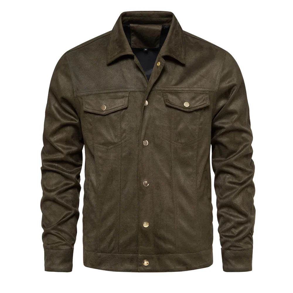 2023 Nieuwe herfst-winter suède leren jas herenmode luxe casual omslagkraag herenjas