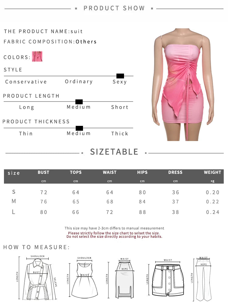 Summer Trend Gradient Print 2Piece Set Woman Sexy Strapless Irregular Shirring Top + Mini Skirts Party Club Matching Suits