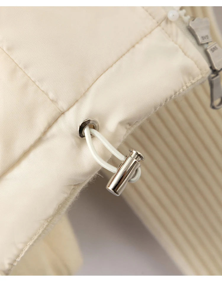 Women's Luxury Hooded Threaded Sleeve Down Coat, Warm Jacket For Ladies