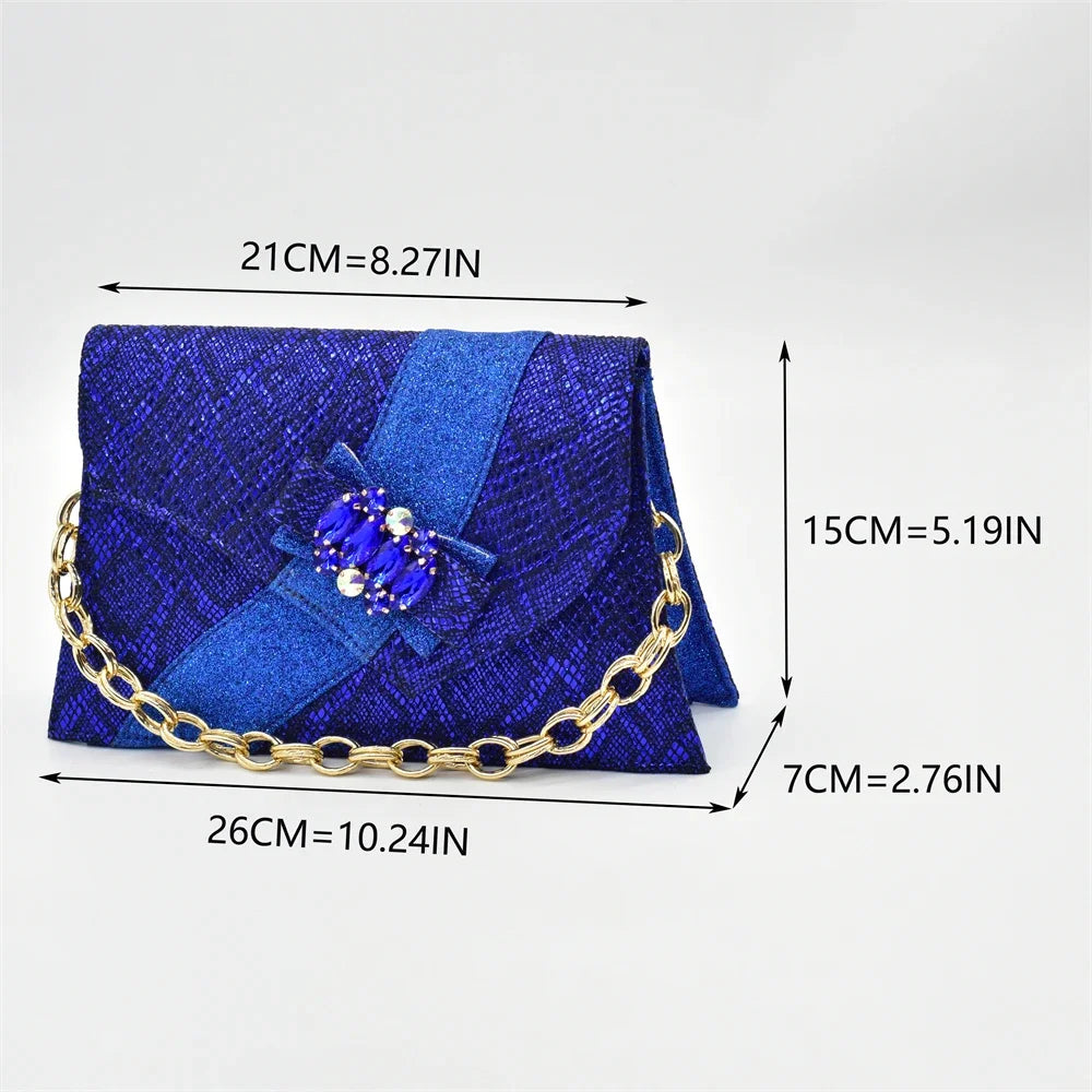 Women's Elegant Medium Heeled African Ladies Shoes and Bags Decorated with Rhinestone for Ladies' Luxury Pumps