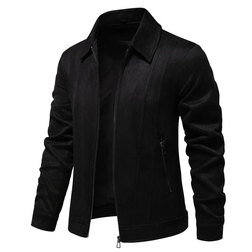 Men's Brown Suede Turn Down Collar Jacket Casual Business Faux Leather Trucker Jackets Coat For Men