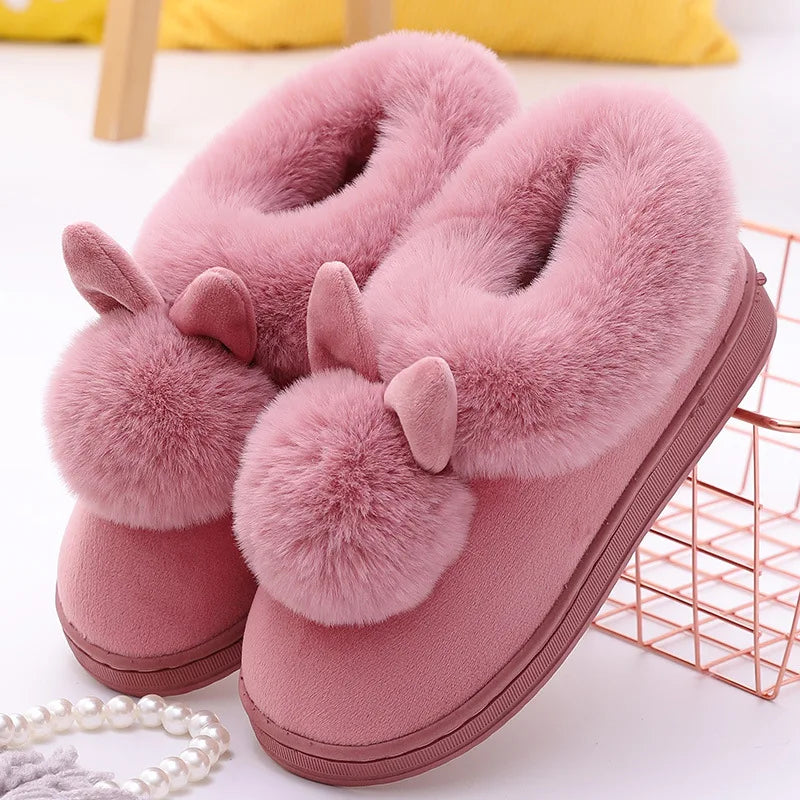 Women's Winter Warm House Fuzzy Slippers Couple Indoor Anti-Skid Plush Lined Bedroom Slides Fluffy Cotton Shoes For Ladies