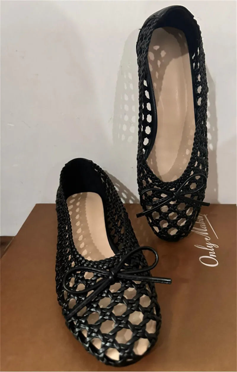 Women Round Toe Black Mesh Ballet flats