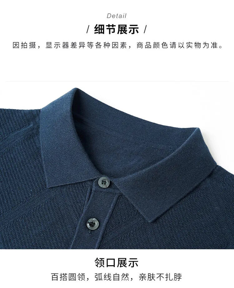 Men's Solid Colour Geometric Pattern Warm Polo, High Quality Woollen Sweater, Suitable For Business Casual & Daily Commute
