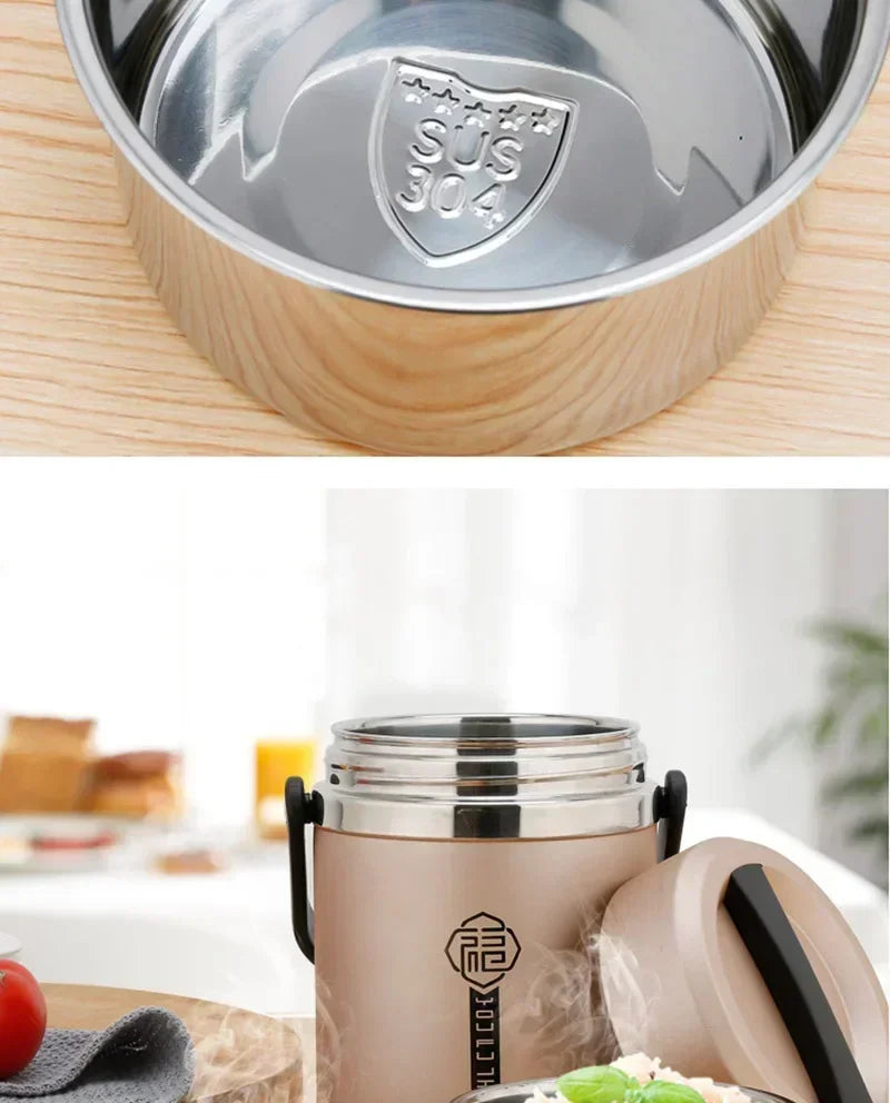 6 Hours Thermal Vacuum Lunch Box 304 Stainless Steel Insulated Worker Adult Food Container Large Picnic Student Bento Box Set