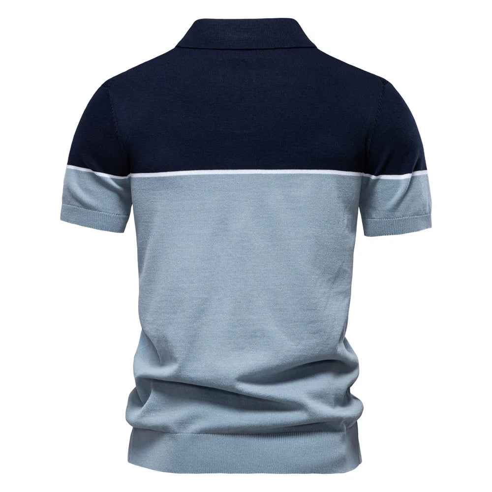 Men's Athletic V-Neck Colour Block Polo Shirt Social Event Polo Shirts for Men Contrast Sport Slim Fit Polo