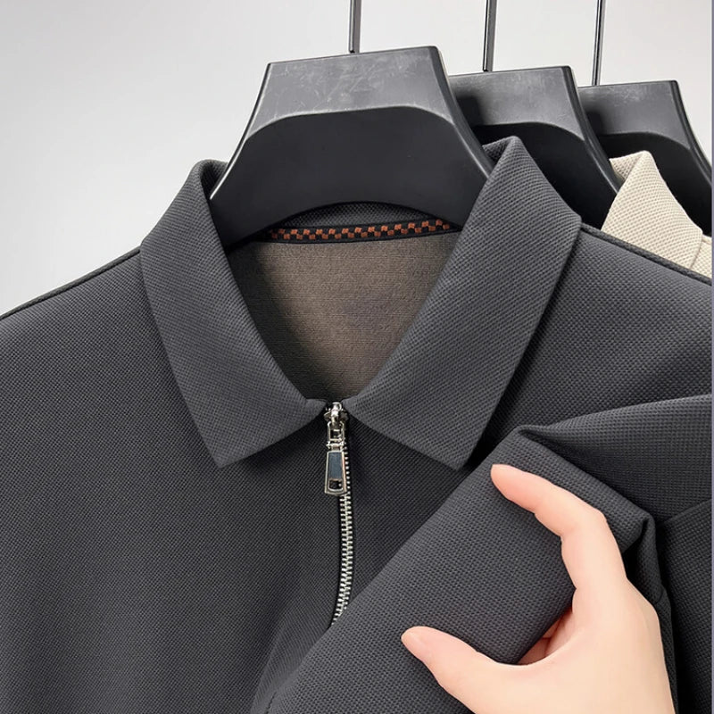 Men's Solid Colour Business Casual Autumn and Winter Jacket, Suitable For Daily Commuting, Stretchy Knitted Zip-Up Male Cardigan