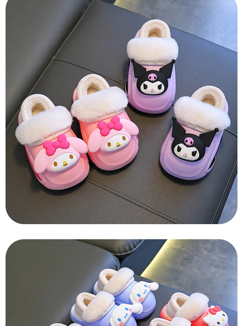 Girls' Home Fur Slippers Kawaii Anti-Skid Warm Cotton Cartoon Plush Waterproof Home Winter Shoes Size 24-41